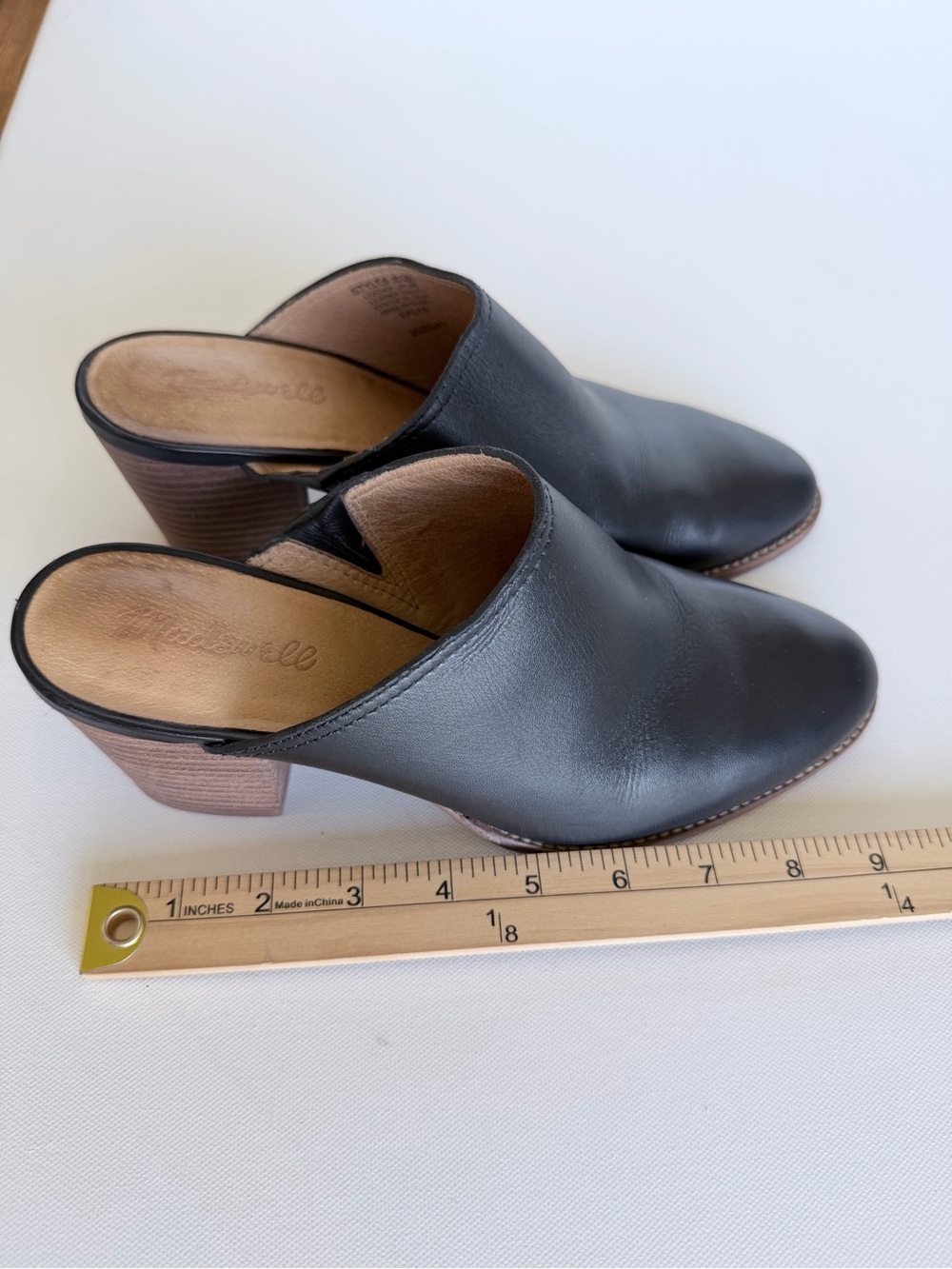 Madewell J8560 Black Leather Block Heel Mule Slides Pointed Toe 8.5 - Picture 10 of 11